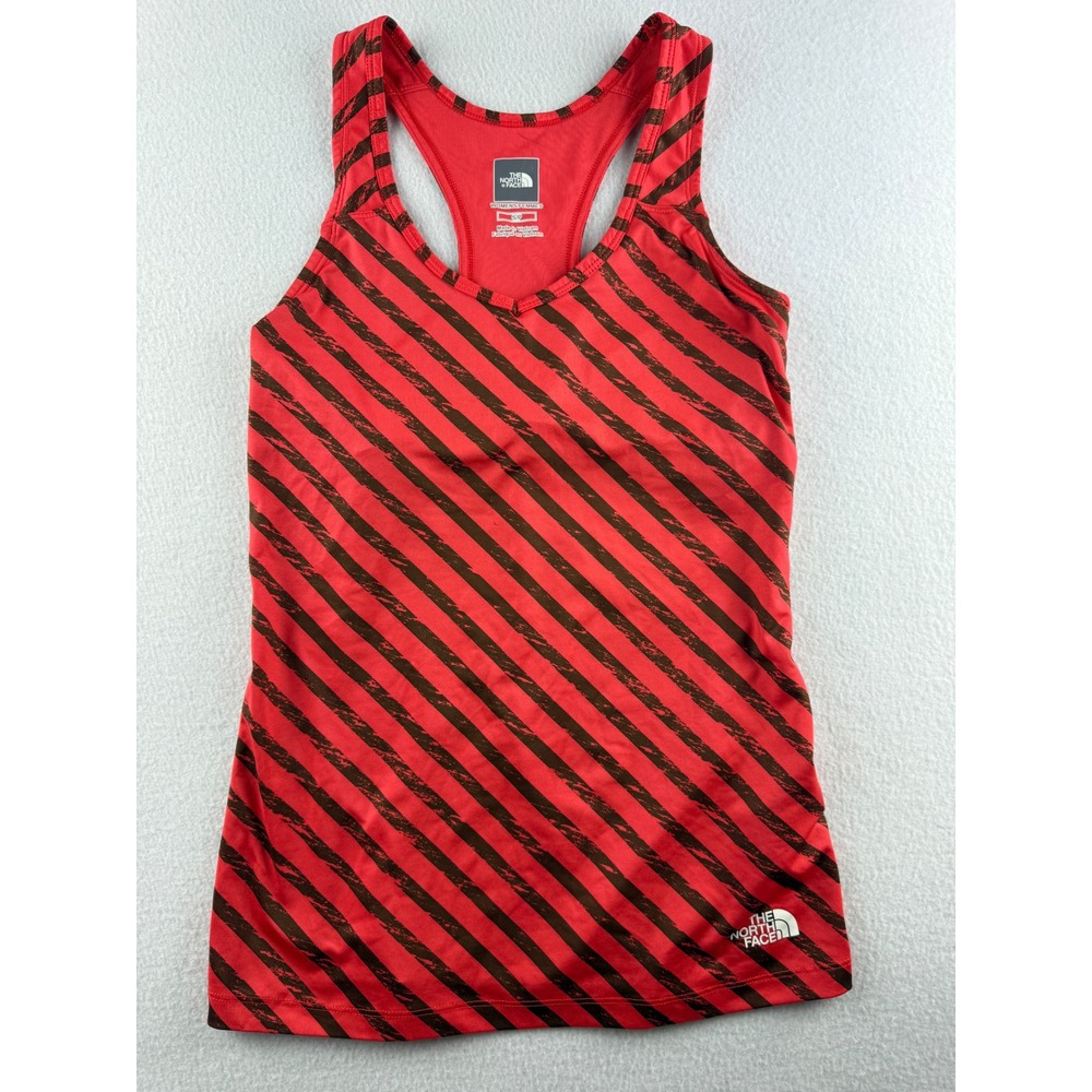 The North Face Womens Red Black Striped Racerback Tank Top Shelf Bra‎ Small